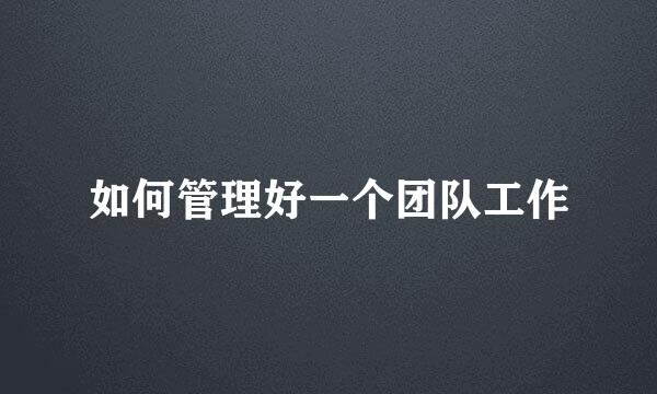 如何管理好一个团队工作