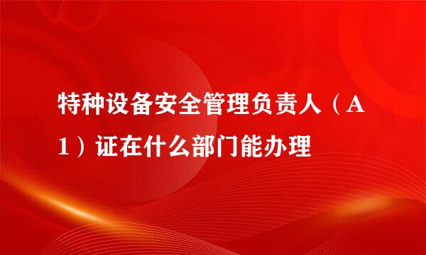 特种设备安全管理负责人（A1）证在什么部门能办理