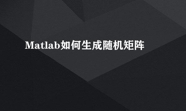 Matlab如何生成随机矩阵