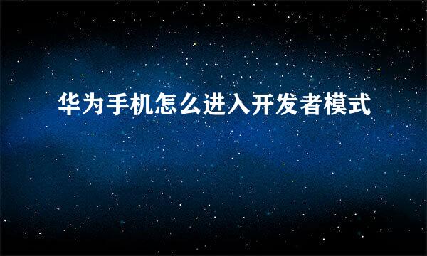 华为手机怎么进入开发者模式