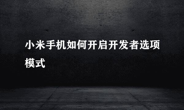 小米手机如何开启开发者选项模式