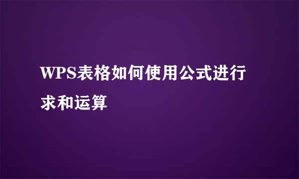 WPS表格如何使用公式进行求和运算