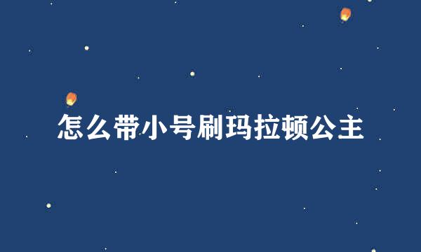 怎么带小号刷玛拉顿公主