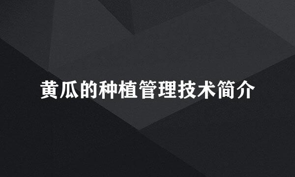 黄瓜的种植管理技术简介