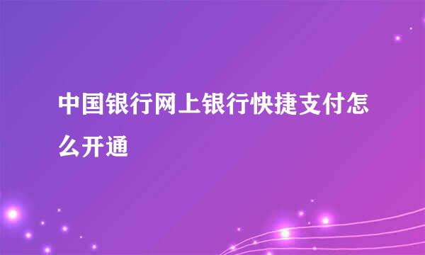 中国银行网上银行快捷支付怎么开通