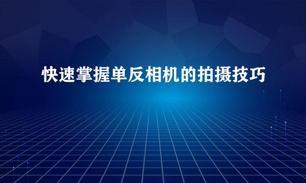 快速掌握单反相机的拍摄技巧