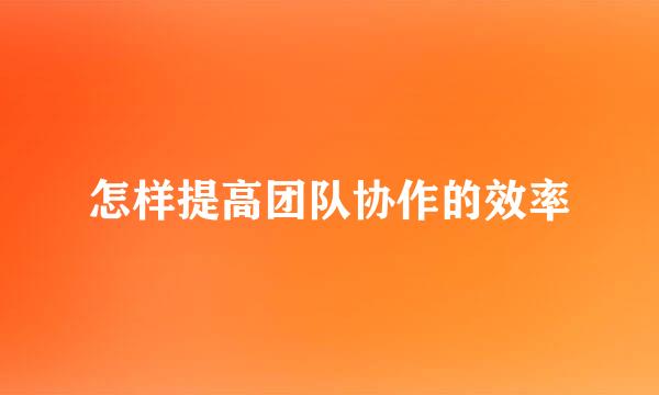 怎样提高团队协作的效率