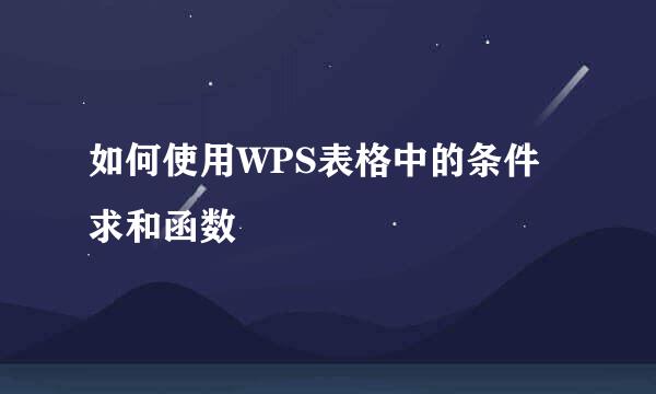如何使用WPS表格中的条件求和函数