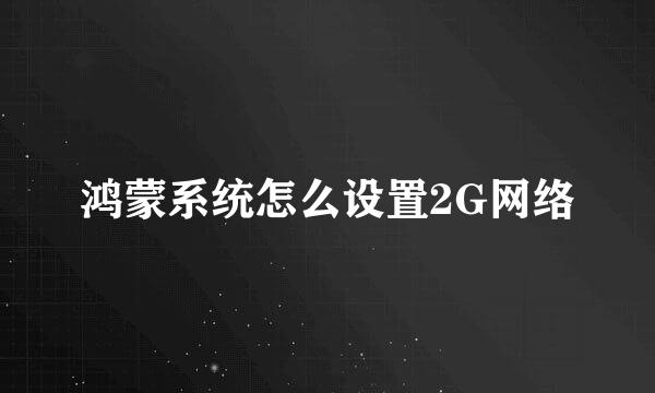 鸿蒙系统怎么设置2G网络