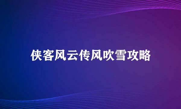 侠客风云传风吹雪攻略