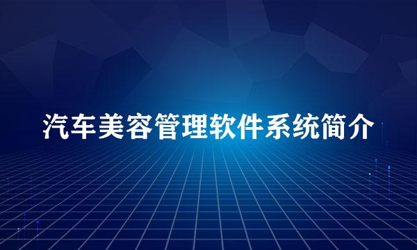 汽车美容管理软件系统简介
