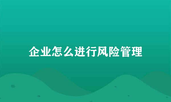企业怎么进行风险管理