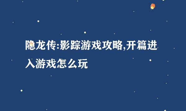 隐龙传:影踪游戏攻略,开篇进入游戏怎么玩