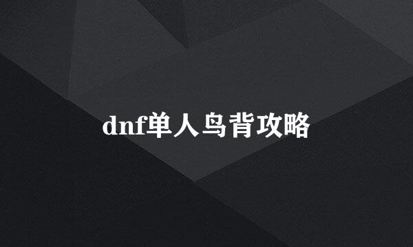 dnf单人鸟背攻略