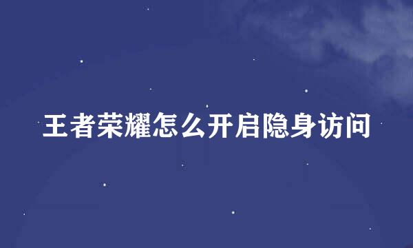 王者荣耀怎么开启隐身访问