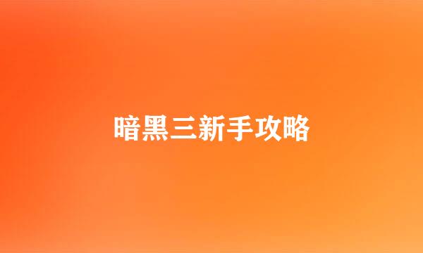 暗黑三新手攻略