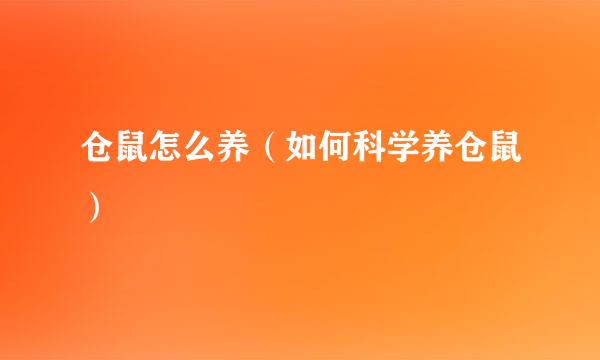 仓鼠怎么养（如何科学养仓鼠）
