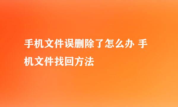 手机文件误删除了怎么办 手机文件找回方法