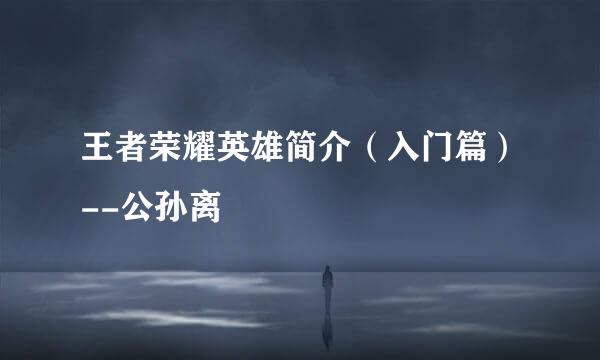 王者荣耀英雄简介（入门篇）--公孙离