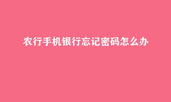 农行手机银行忘记密码怎么办