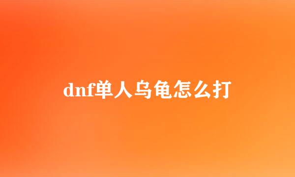 dnf单人乌龟怎么打