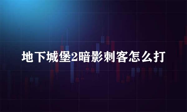 地下城堡2暗影刺客怎么打
