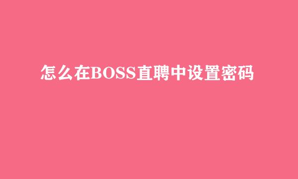 怎么在BOSS直聘中设置密码