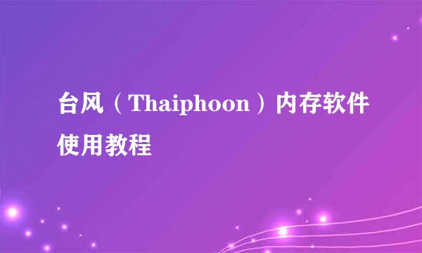 台风(Thaiphoon)内存软件使用教程