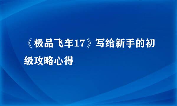 《极品飞车17》写给新手的初级攻略心得