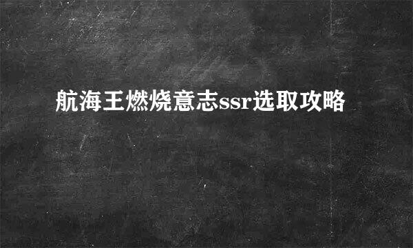 航海王燃烧意志ssr选取攻略