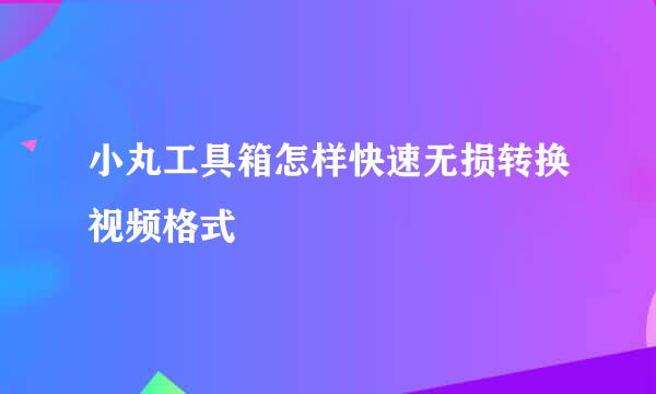 小丸工具箱怎样快速无损转换视频格式