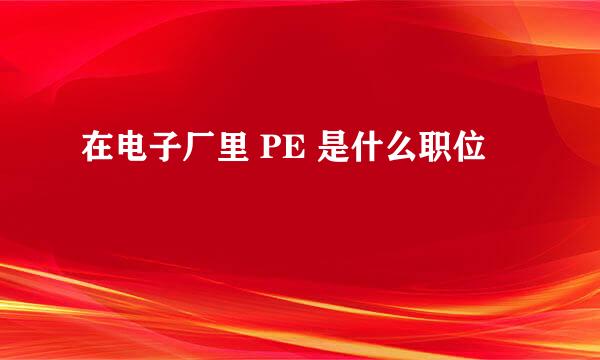在电子厂里 PE 是什么职位